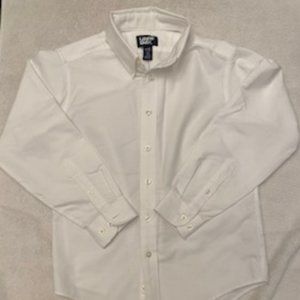Lands End Boys White Cotton Long Sleeve Oxford Button Down Shirt Size 14